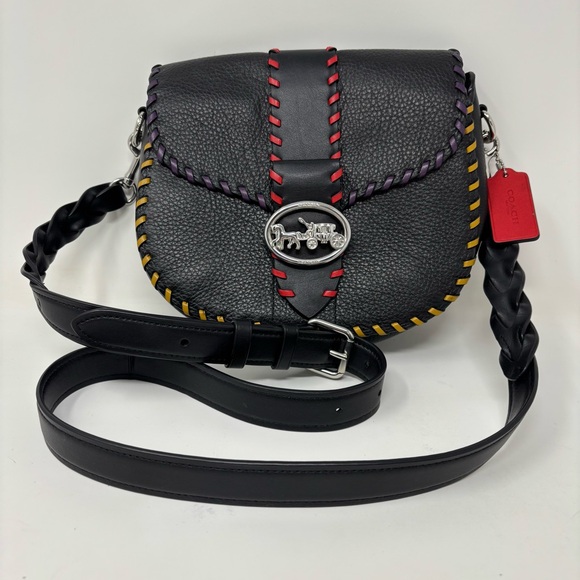 Coach Whipstitch Black Leather Georgie Saddle Bag Crossbody - Picture 2 of 16
